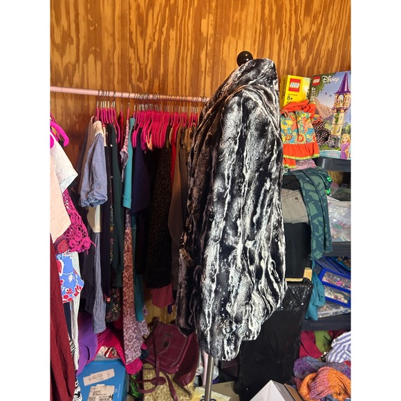 Karen Kane Faux Fur Coat Womens XL Black White Animal Print Toggle Jacket Luxury - Picture 5 of 10